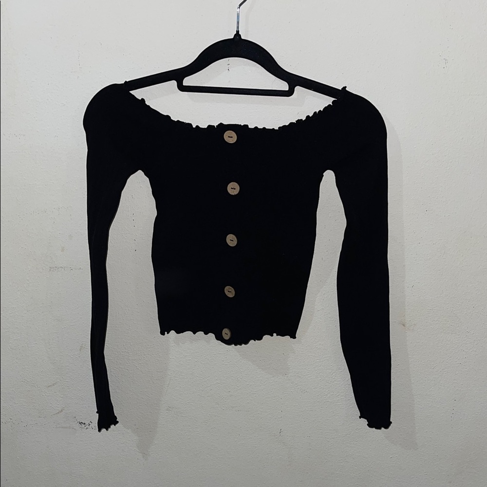Black Off-Shoulder Buttoned Top